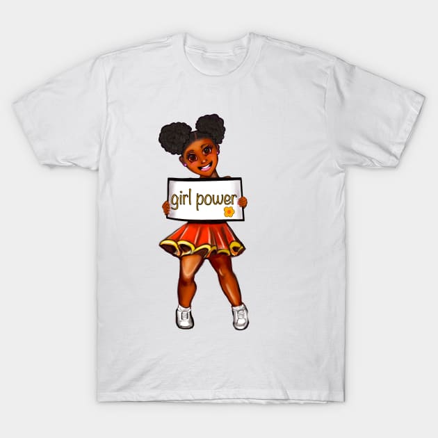 Girl power black anime manga girl cheerleader with Afro hair in puffs, brown eyes and dark brown skin side profile. Hair love ! T-Shirt by Artonmytee